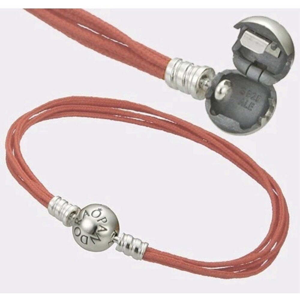 Pandora Retired Multi Strand Orange Fabric Bracelet With Pandora 925 Round Clasp